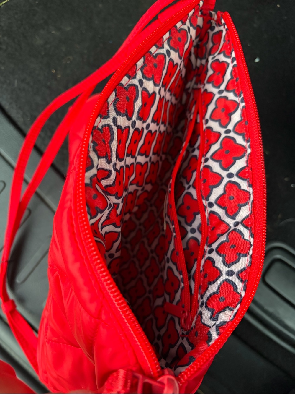 Red Quilted Vera Bradley Bag with Floral Lining - Women